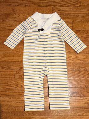 Janie and Jack Striped Yellow & Blue Baby One-Piece Romper